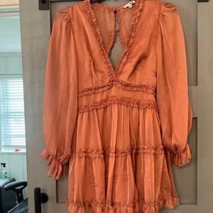 Long sleeve sheer mini dress with ruffles